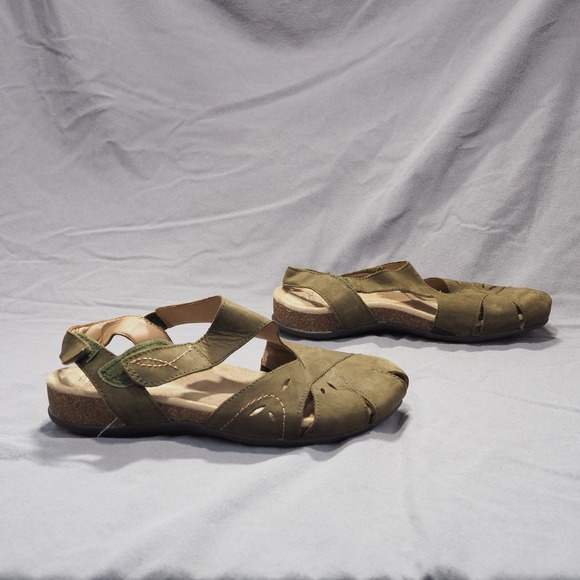 Earth Origins Sandals Womens 7 Wide Birdine Olive Green Slingback Leather Shoes - Picture 6 of 11